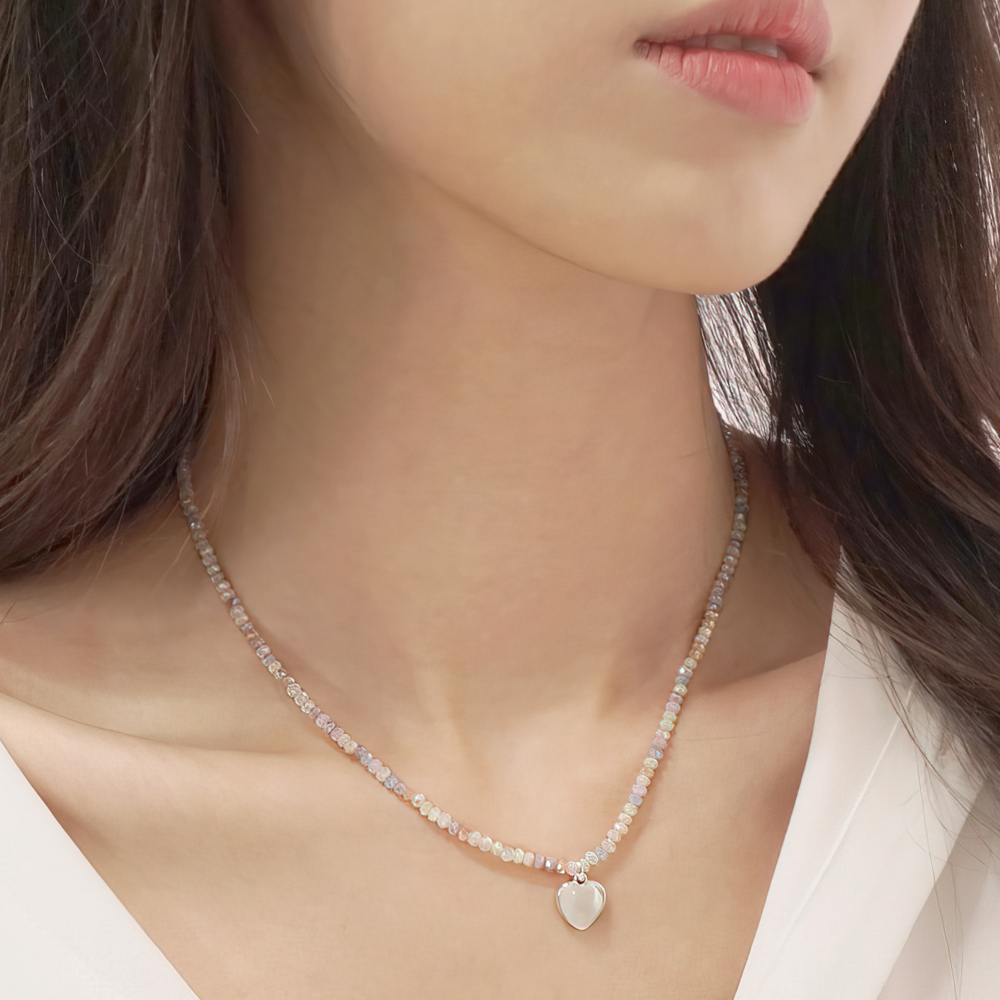 캣츠아이 하트 핸드메이드 원석 비즈 목걸이 이미지 6