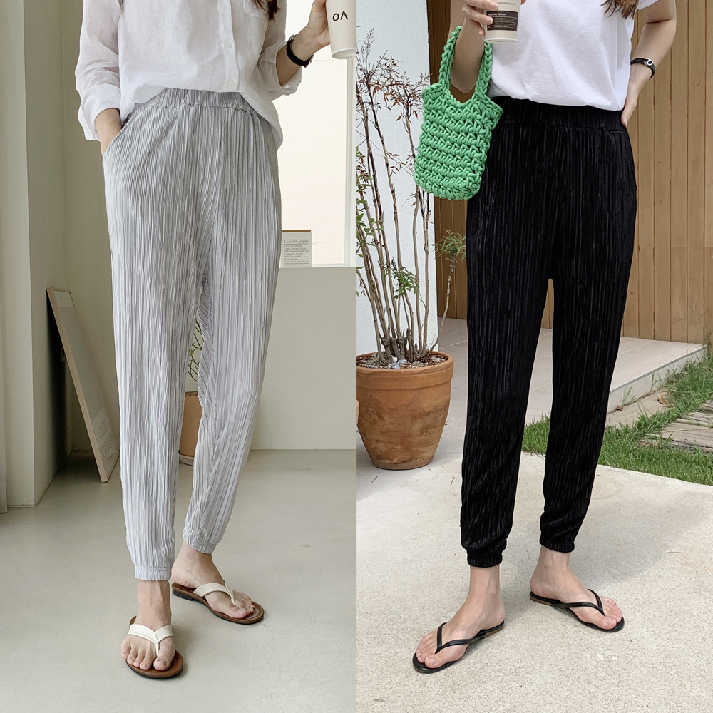 찰랑 주름 플리츠 바지 편한 쿨 여성 여름 조거팬츠 밴딩바지 고무줄 쿨링 바지 빅사이즈