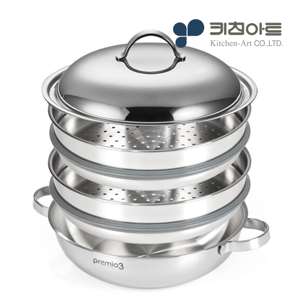 키친아트 스텐304 인덕션 찜기 찜솥 전골 통3중 찜냄비 26cm - 상세 이미지 2