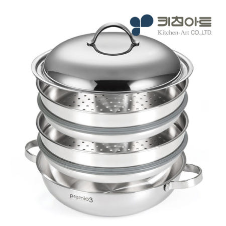 키친아트 스텐304 인덕션 찜기 찜솥 전골 통3중 찜냄비 36cm