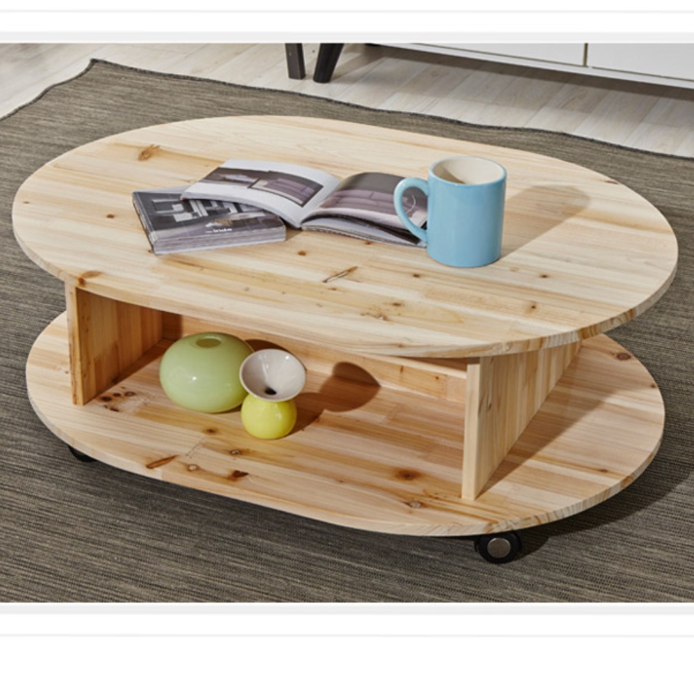 바퀴 달린 테이블 이동형 타원형 테이블 원목 이동식 티테이블