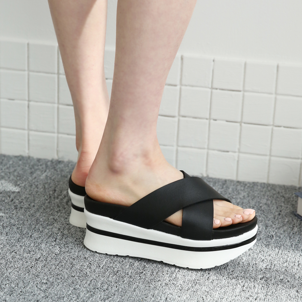 발편한슬리퍼 쿠션 크로스 스트랩 통굽 키높이 여성 사무실슬리퍼 7cm 이미지 8