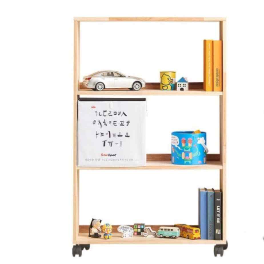 거실 원목 책장 이동식 이동 책장 수납함 바퀴 달린 책장 - 메인 이미지