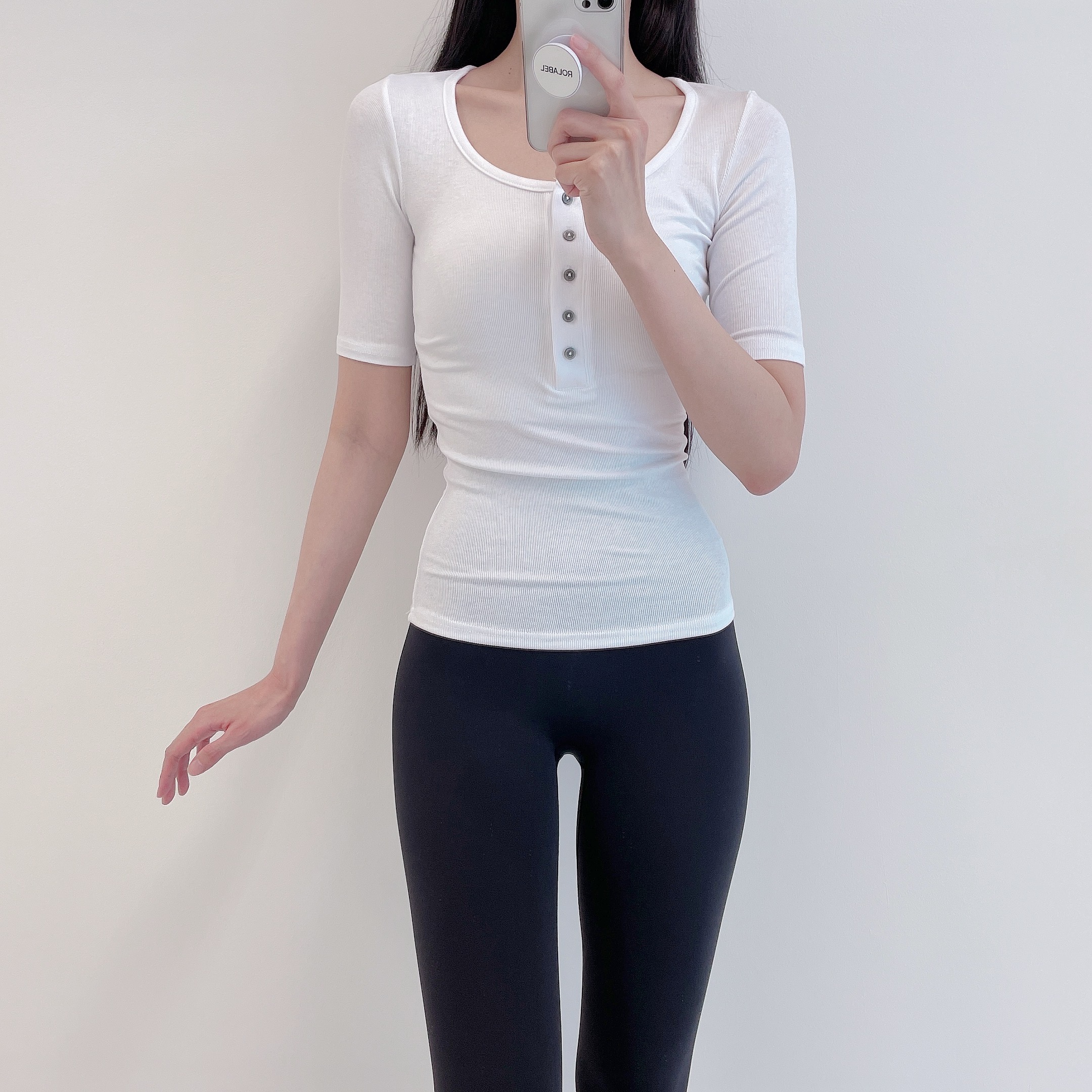 로라벨 로우 필라테스복 요가복 필라테스 상의 옷 커버업 운동복 탑 요가 반팔 슬림 복장 - 상세 이미지 4