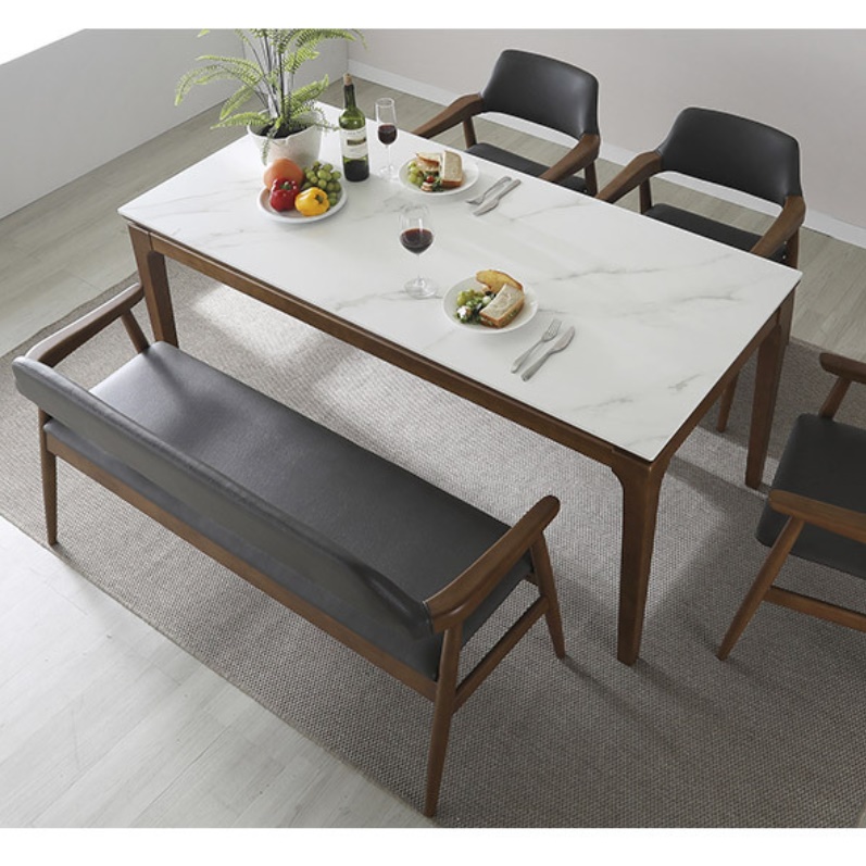 통 세라믹 4인용 식탁 세트 명품 원목 엔틱 벤치 의자