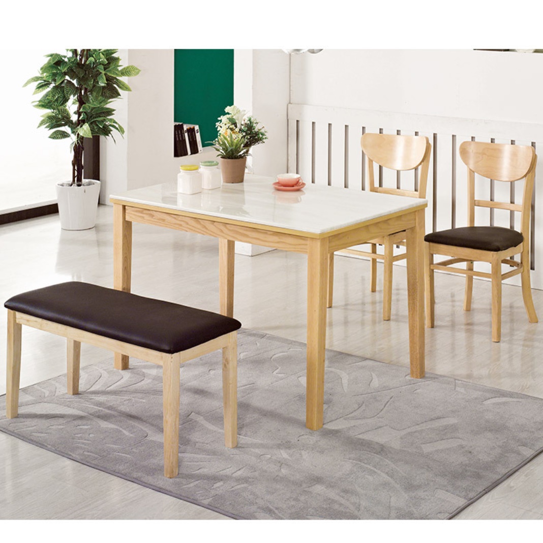 대리석 원목 엔틱 4인용 식탁 테이블 세트 벤치 의자 1150