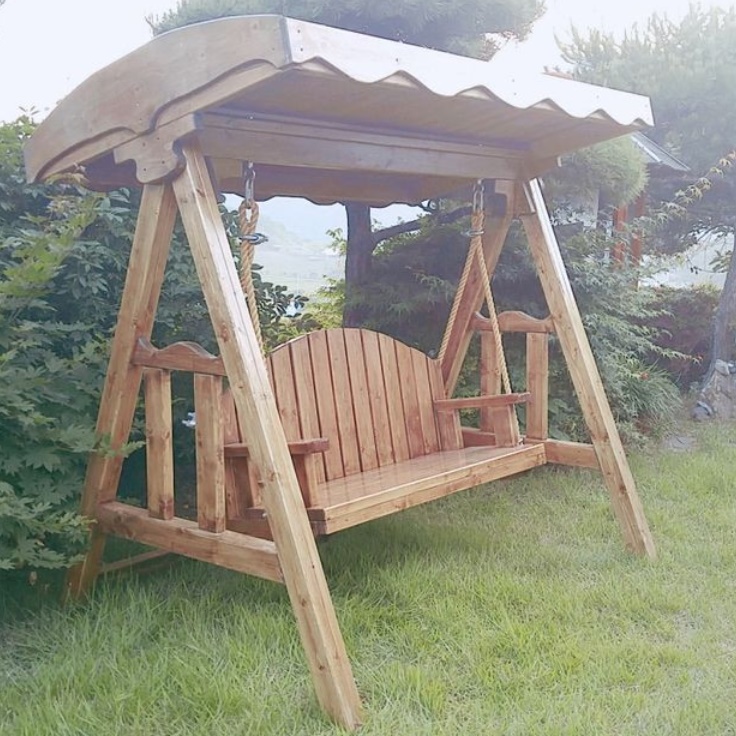 야외용 흔들 의자 나무 그네 벤치 야외 정원 그네 3인용