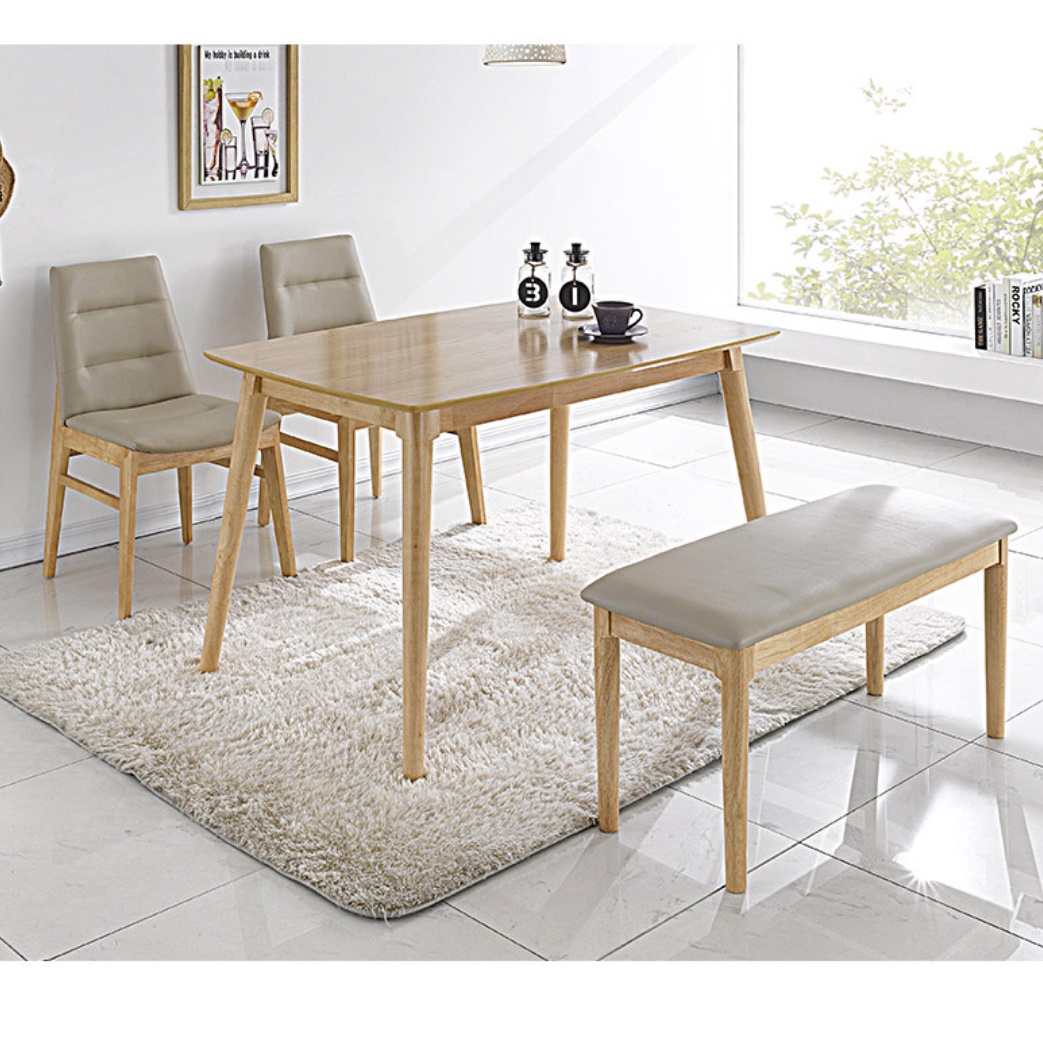 4인용 고무나무 원목 엔틱 식탁 테이블 세트 벤치 의자 1215