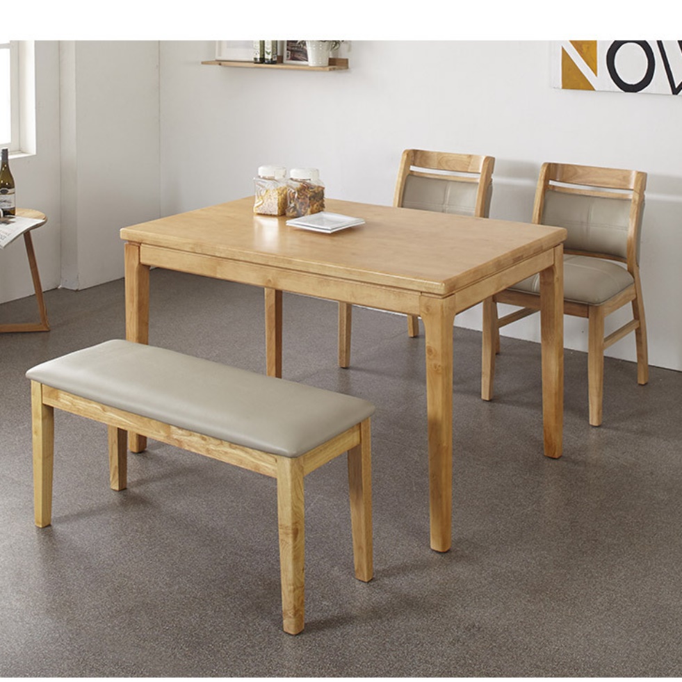고무나무 원목 엔틱 식탁 테이블 세트 벤치 의자 4인용 1200