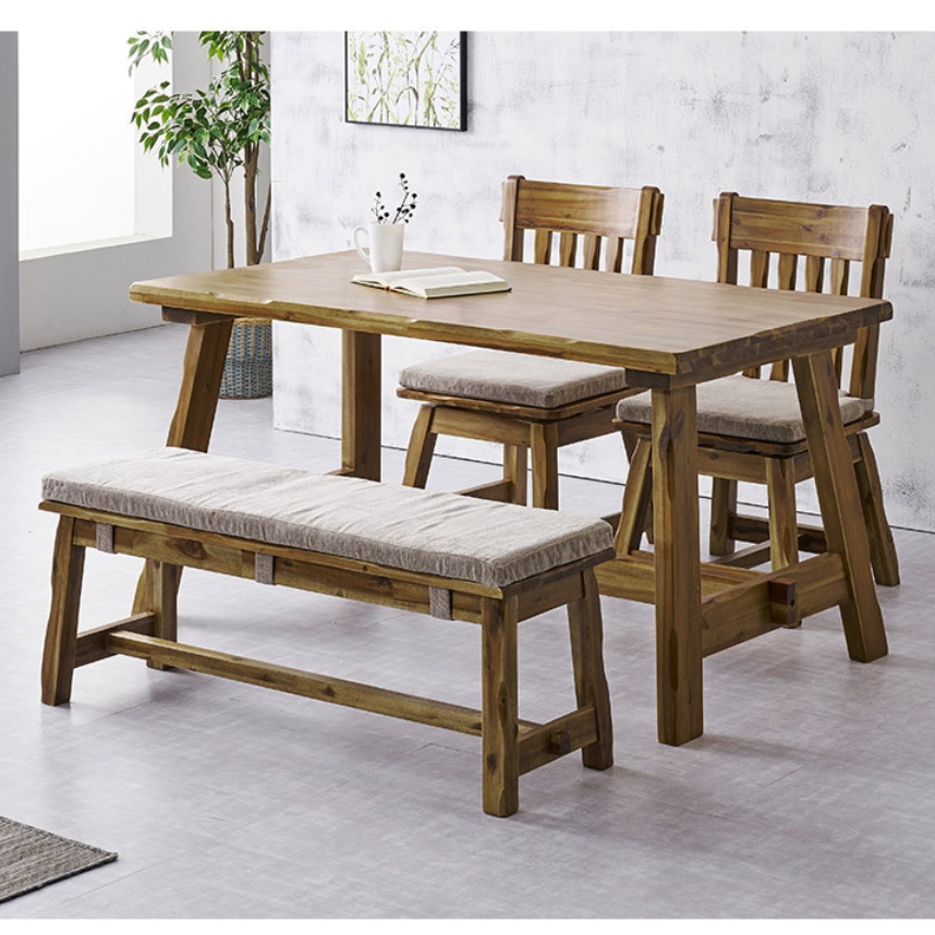 아카시아 원목 엔틱 식탁 테이블 세트 4인용 벤치 의자 1400