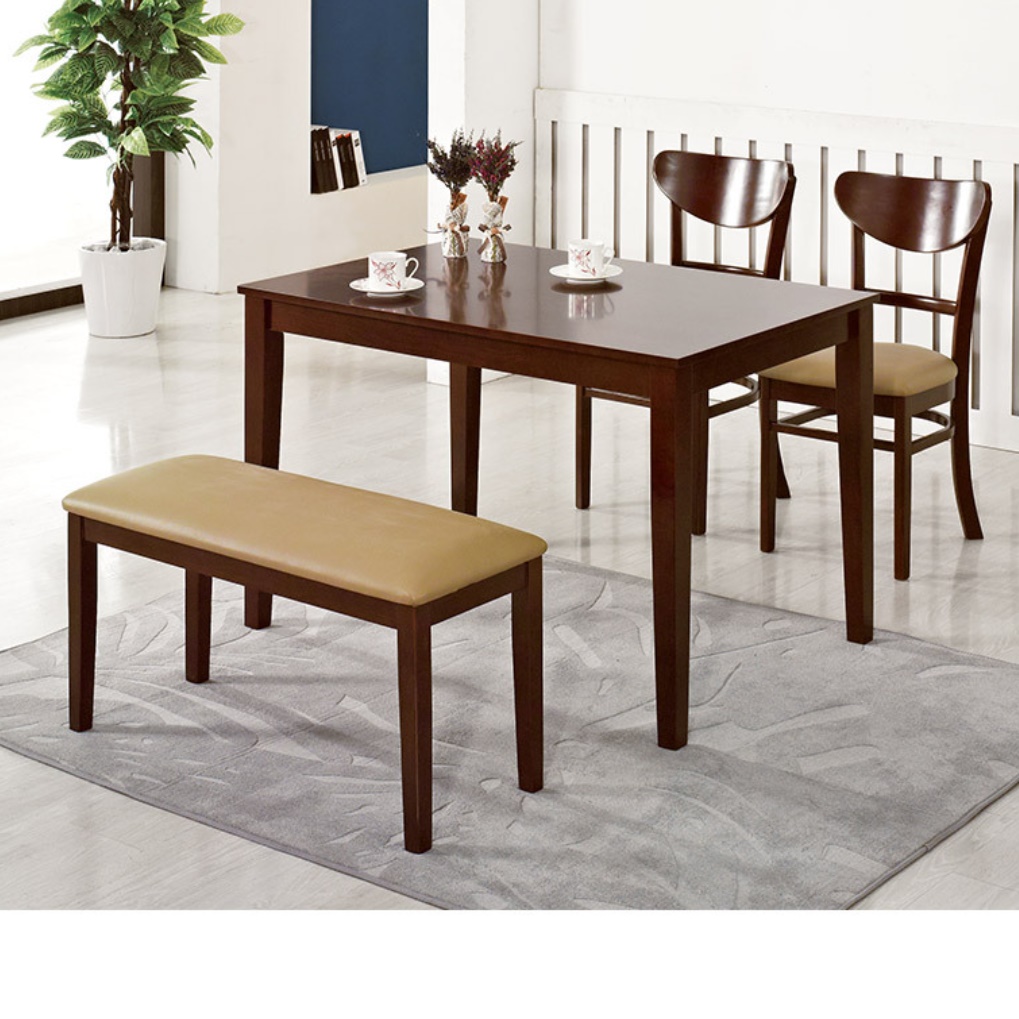 고무나무 원목 엔틱 4인용 식탁 테이블 세트 벤치 의자 1150