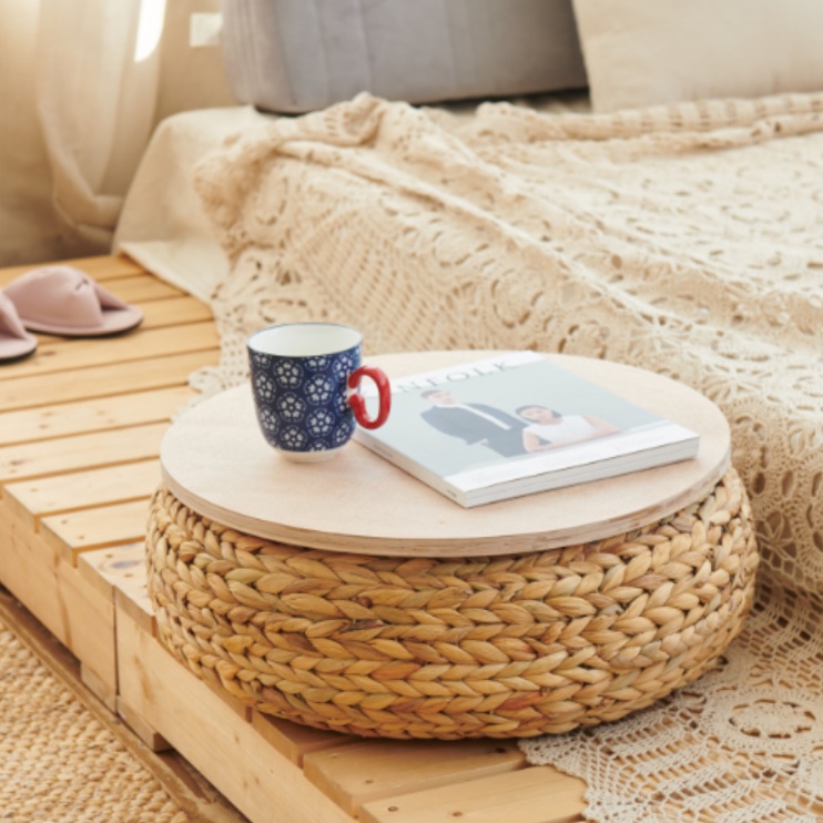 니트푸프 스툴 니트 스툴 라탄 앉은뱅이 동그란 의자 - 상품 이미지