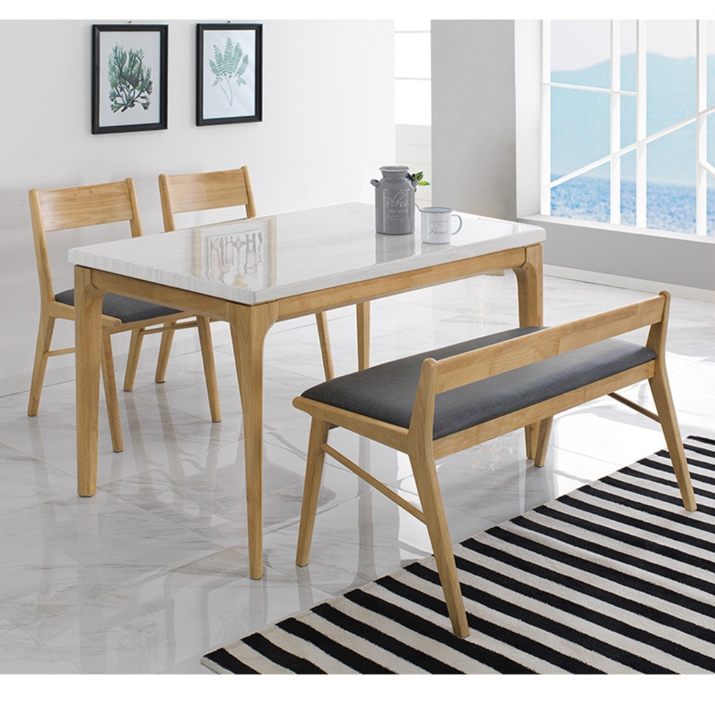 원목 엔틱 4인용 식탁 세트 벤치 의자 대리석 1200