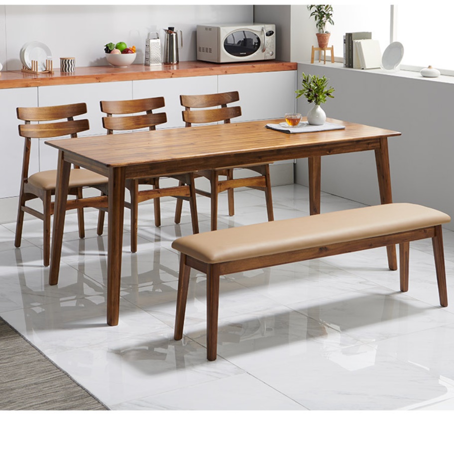 아카시아 원목 엔틱 6인용 식탁 테이블 세트 벤치 의자 1700