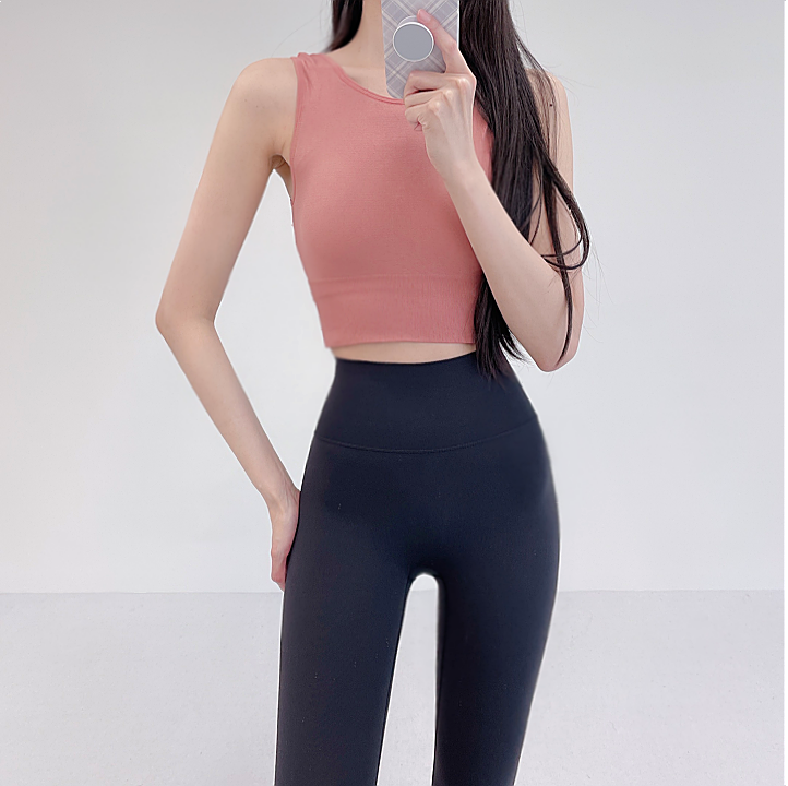 로라벨 민소매 요가브라탑 필라테스복 요가복 필라테스 요가 상의 커버업 티셔츠 크롭 - 메인 이미지