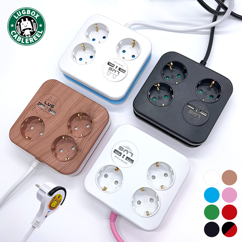 러그박스 납작 멀티탭 플러그 USB 디자인 납작한 멀티 콘센트 사각 1.4m 화이트/블루 - 상세 이미지 2