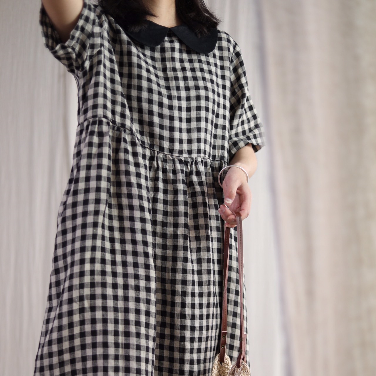 린넨체크원피스 40 50대여성의류 미시옷 엄마옷