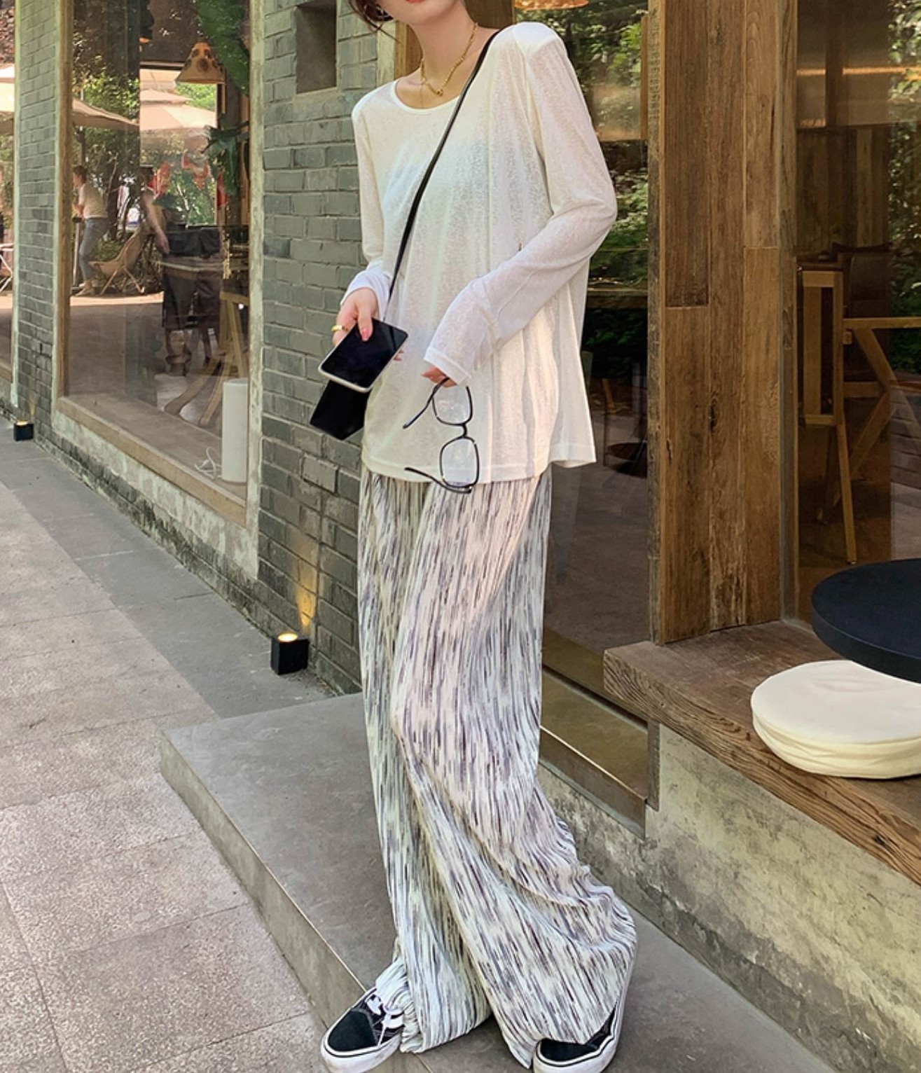 여자여자몰 레트로 그래니룩 나염플리츠바지 아코디언팬츠 주름팬츠 데일리 이미지 2