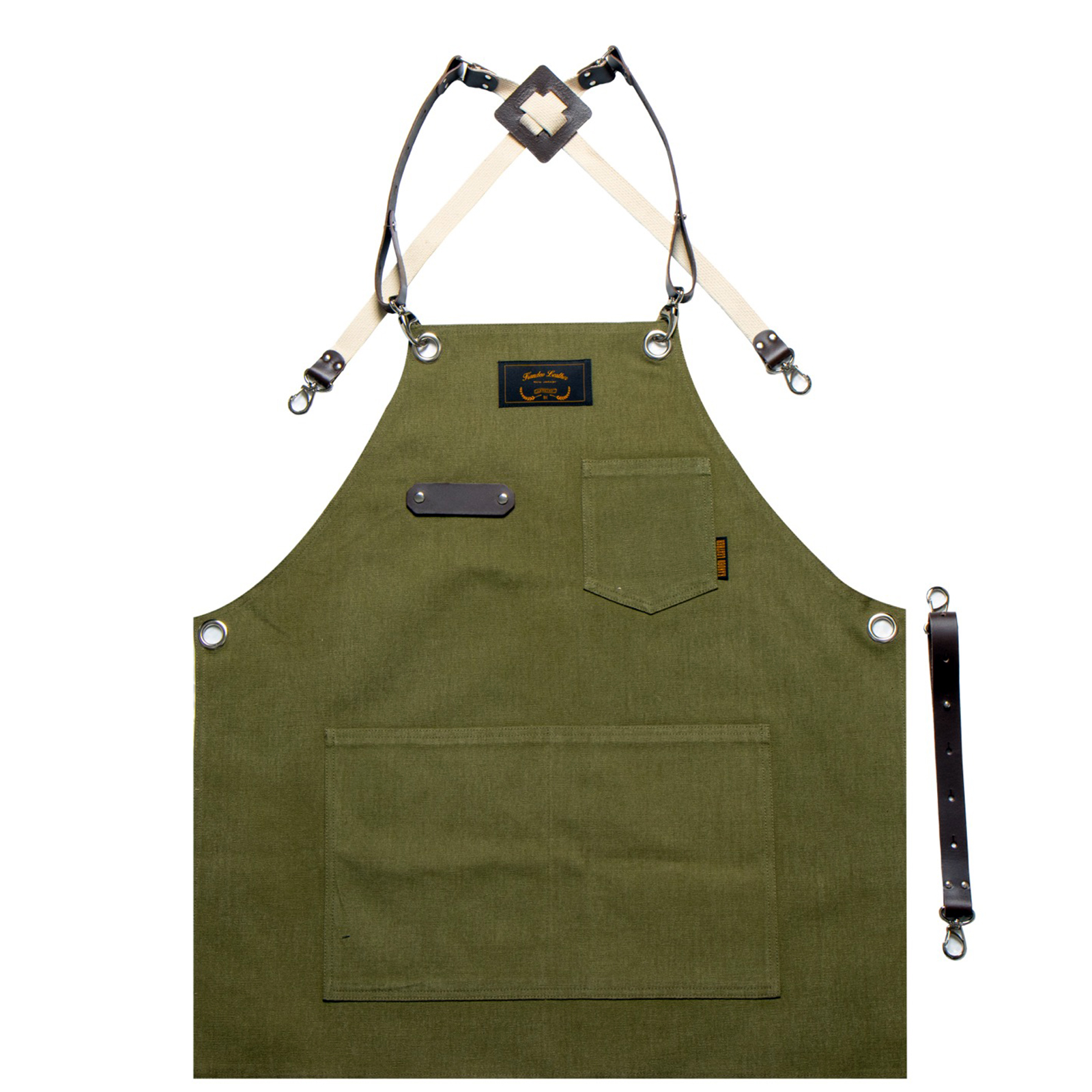 로져 카키 칸데오레더 공방 미용실 카페 미용사 바리스타 앞치마 가죽 앞치마