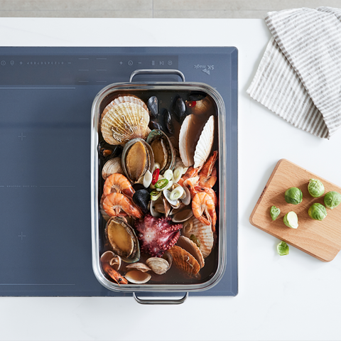 4구 더블 플렉스존 올파워 3400W 인덕션 전기레인지 독일쇼트사 클리어 트랜스 사하라블루