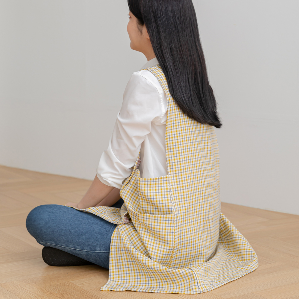 데코에버 찰랑 로맨틱체크 어린이집 선생님 앞치마 롱사이즈 원피스앞치마 옆주머니 요양보호사