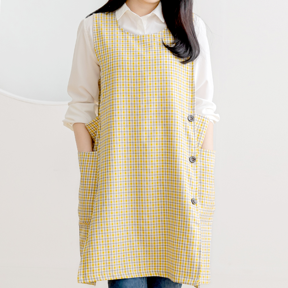 데코에버 찰랑 로맨틱체크 어린이집 선생님 앞치마 롱사이즈 원피스앞치마 옆주머니 요양보호사