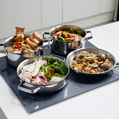 4구 더블 플렉스존 올파워 3400W 인덕션 전기레인지 독일쇼트사 클리어 트랜스 사하라블루