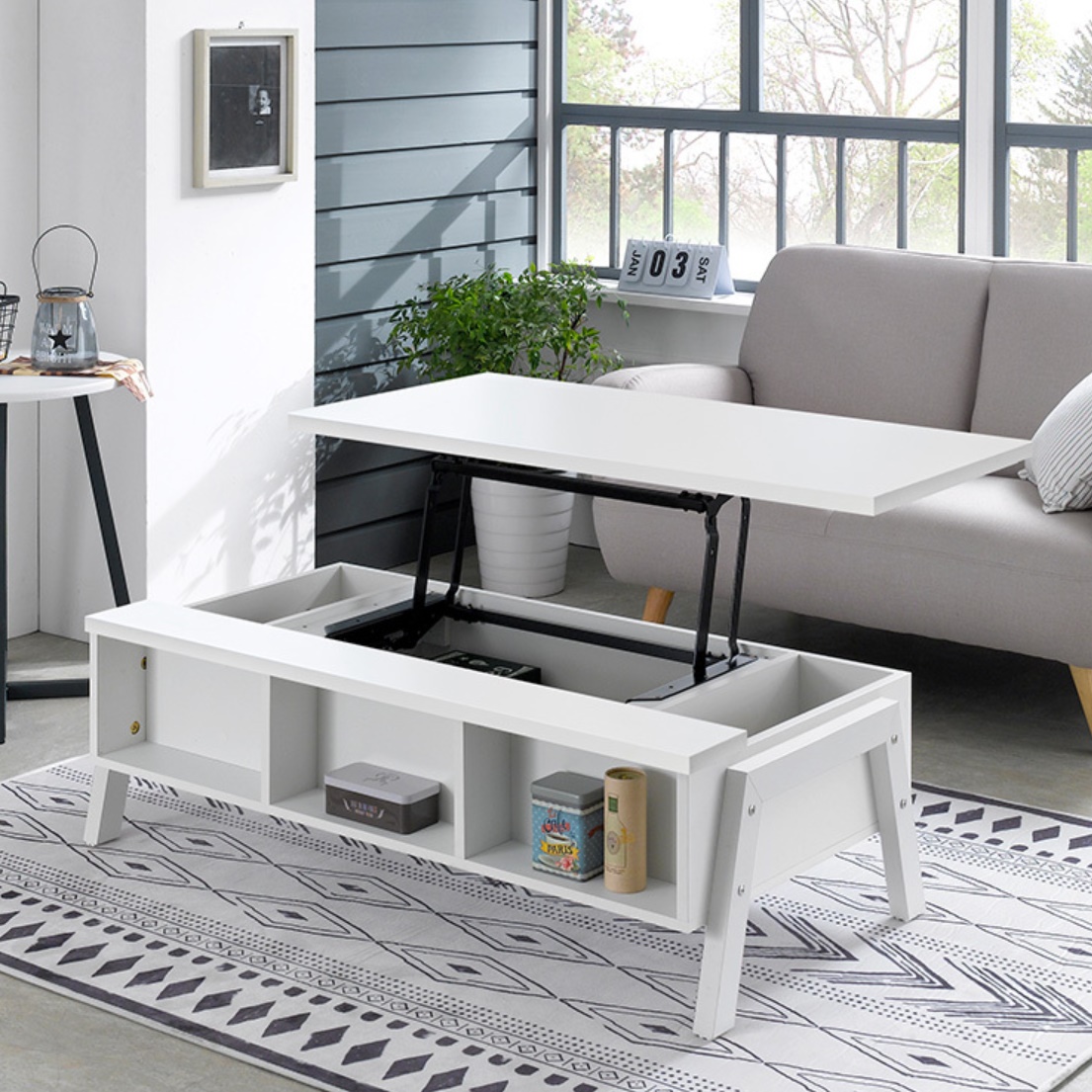 리프팅 테이블 기능성 거실 테이블 트랜스포머 수납 높은 소파 테이블