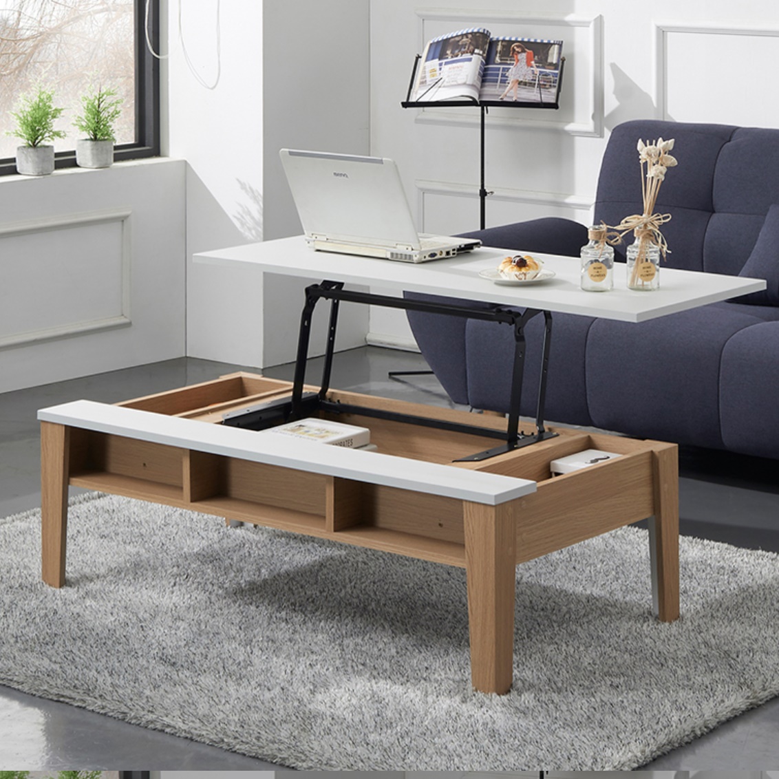 트랜스포머 리프팅 테이블 기능성 거실 테이블 수납 높은 소파 테이블