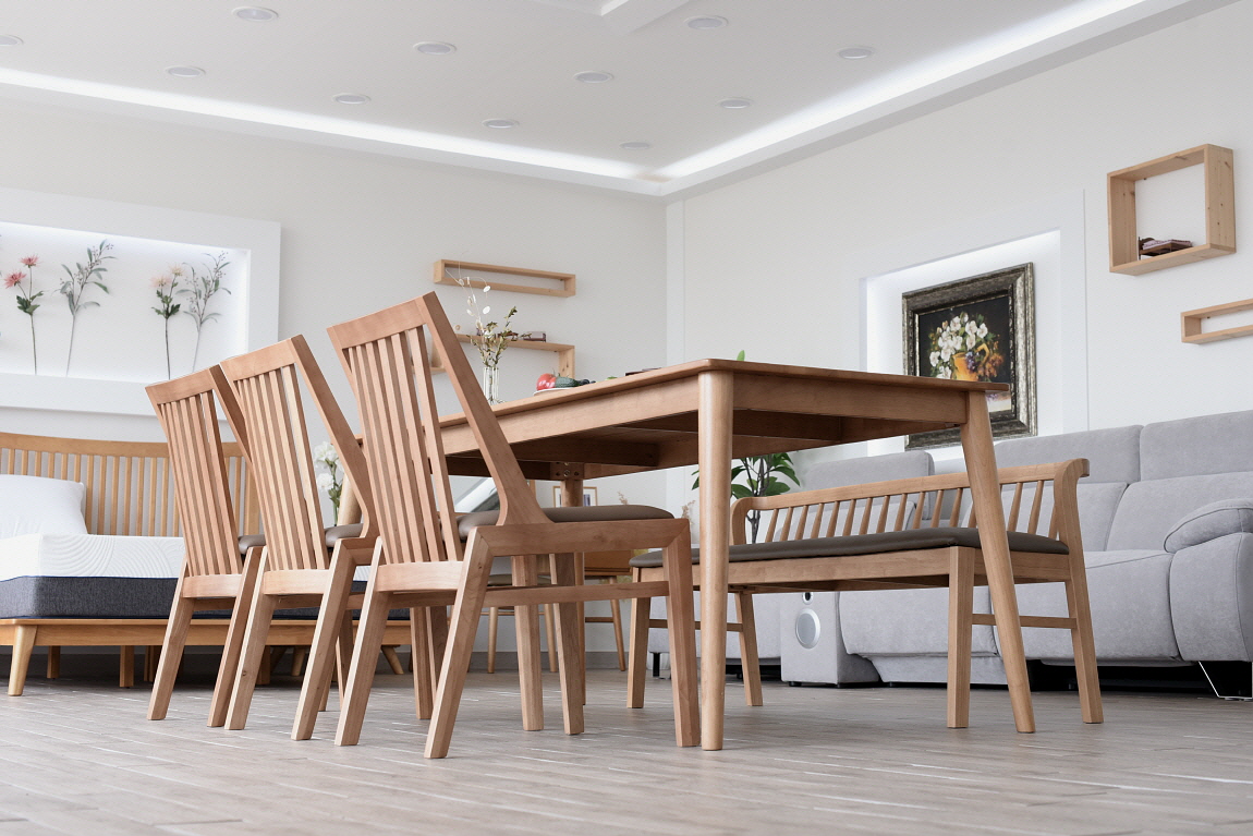 이즈네이처 라벤더프리지 원목 6인용식탁 세트 식탁+의자3+등받이 3인벤치1, 1800mm, 라이트브라운 이미지 6