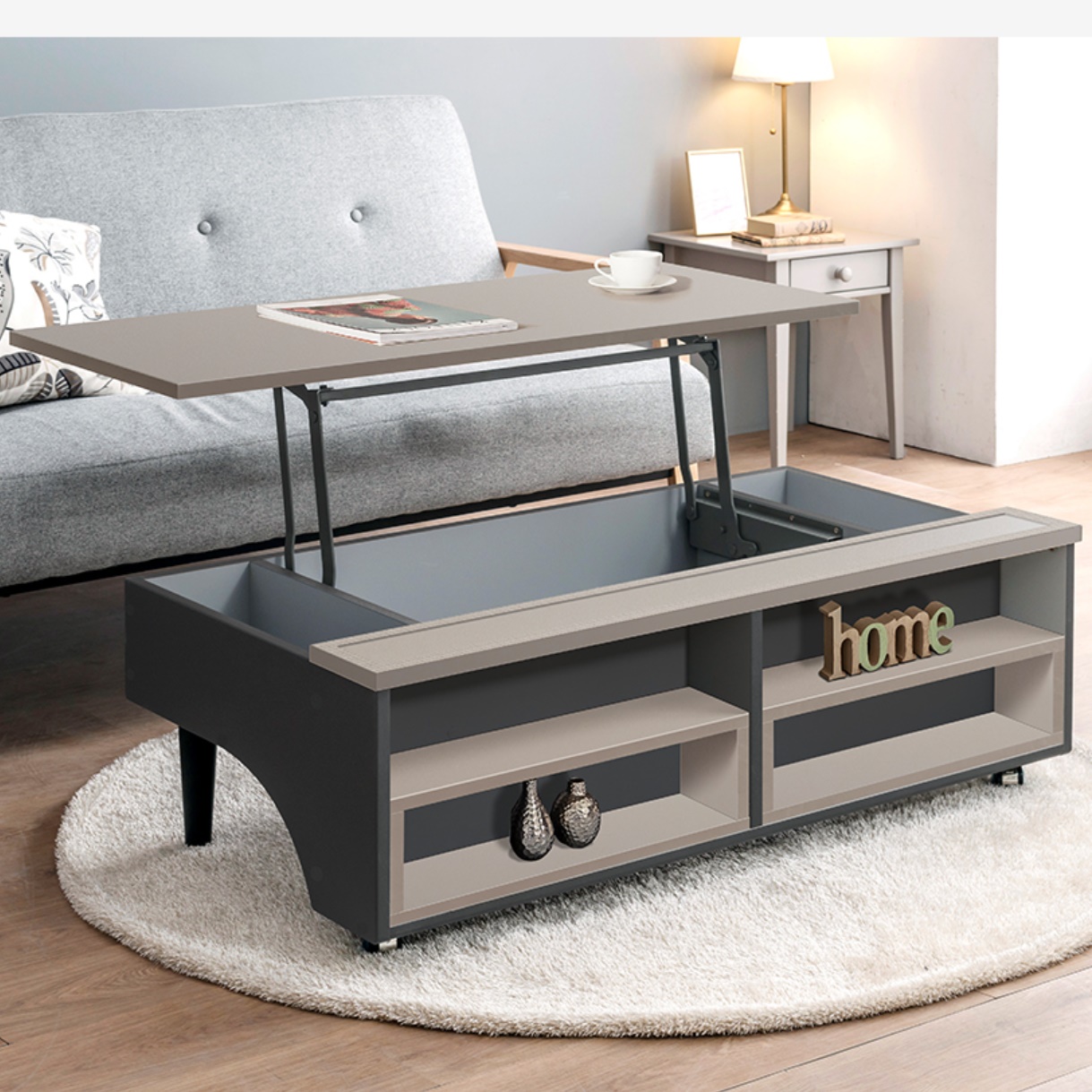 바퀴 이동식 리프팅 테이블 기능성 거실 테이블 높은 소파 테이블