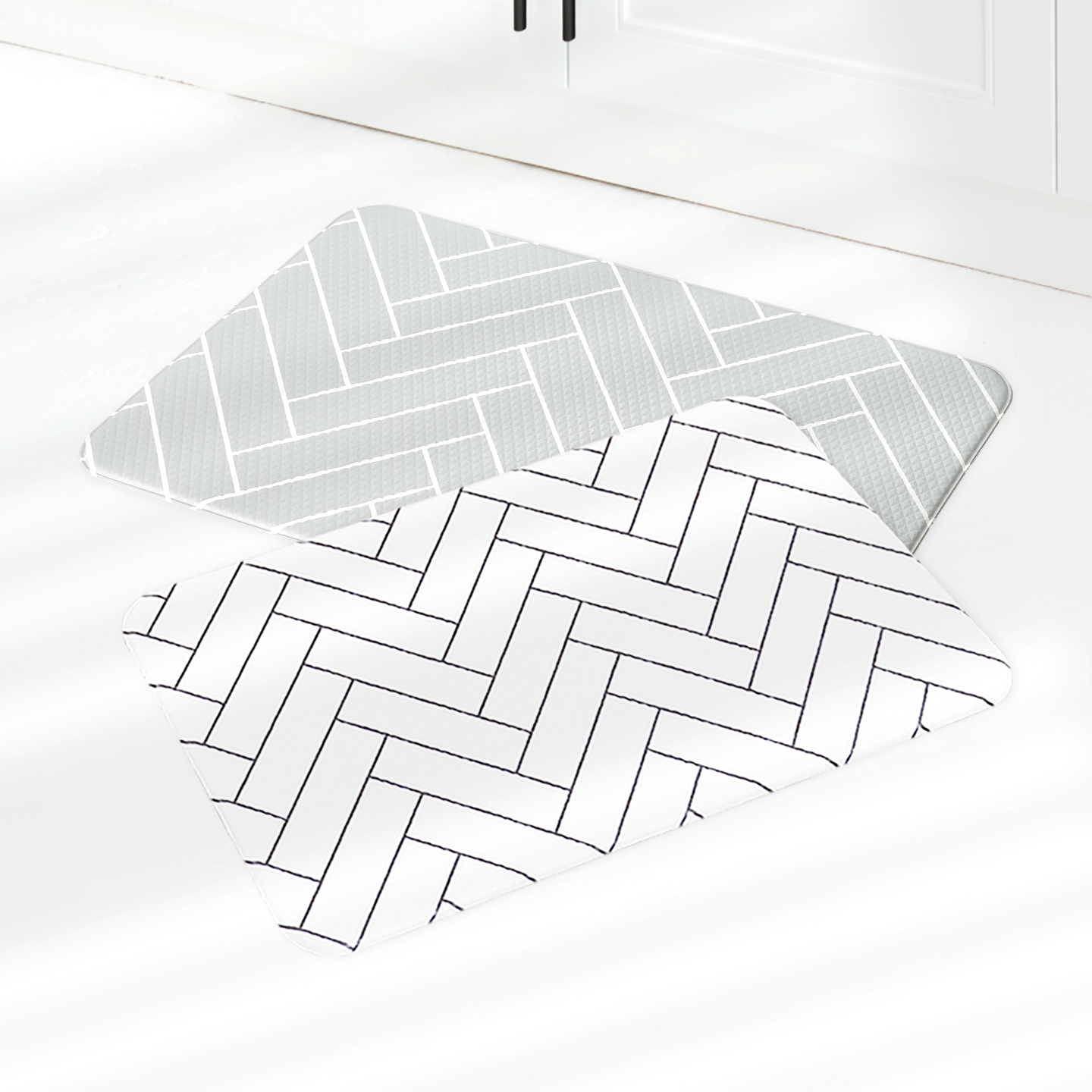 국내생산 양면 PVC 주방매트 욕실 겸용 다용도 논슬립 발매트 베이직 헤링본, L(120x44cm)