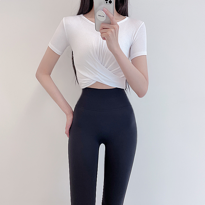로라벨 차트 필라테스복 요가복 필라테스 상의 옷 커버업 운동복 탑 요가 크롭 반팔 복장 - 메인 이미지