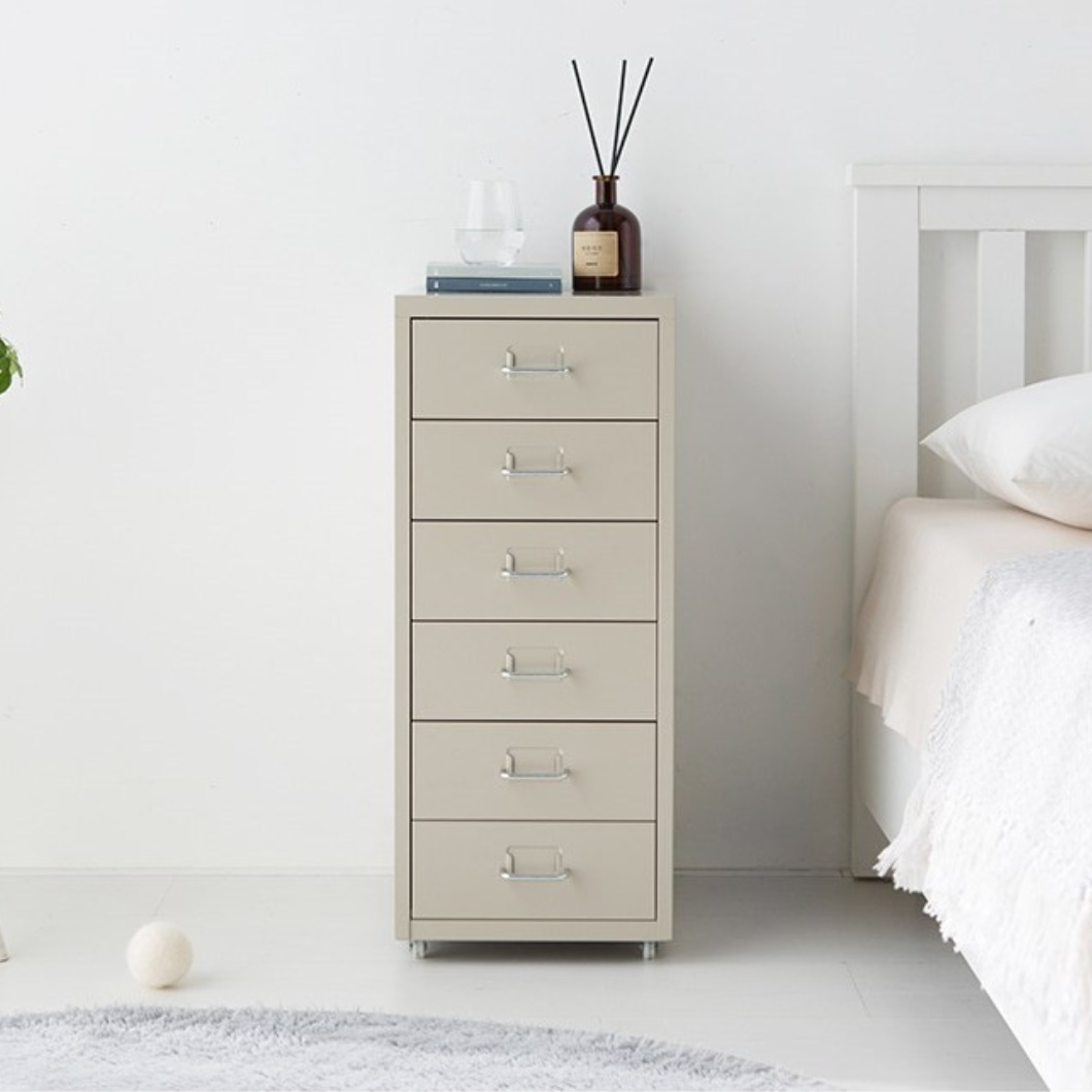 소형 6단 서랍장 블랙 철제서랍 장 300 폭좁은 틈새 이동식서랍 장 바퀴 달린 이동 시스템 - 상세 이미지 4