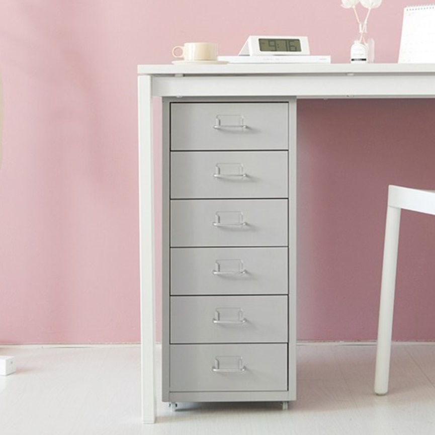 소형 6단 서랍장 블랙 철제서랍 장 300 폭좁은 틈새 이동식서랍 장 바퀴 달린 이동 시스템 - 상세 이미지 5