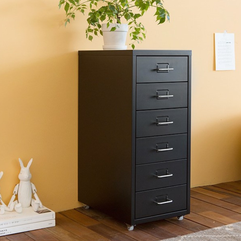 소형 6단 서랍장 블랙 철제서랍 장 300 폭좁은 틈새 이동식서랍 장 바퀴 달린 이동 시스템 - 상세 이미지 2