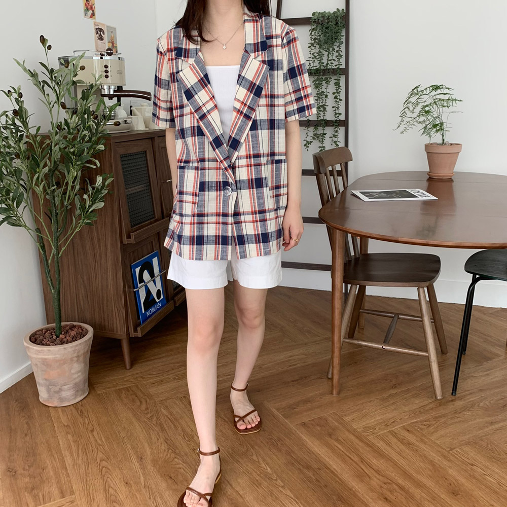 여름 린넨 자켓 여성용 추천 체크 오버핏 활용법 리뷰
