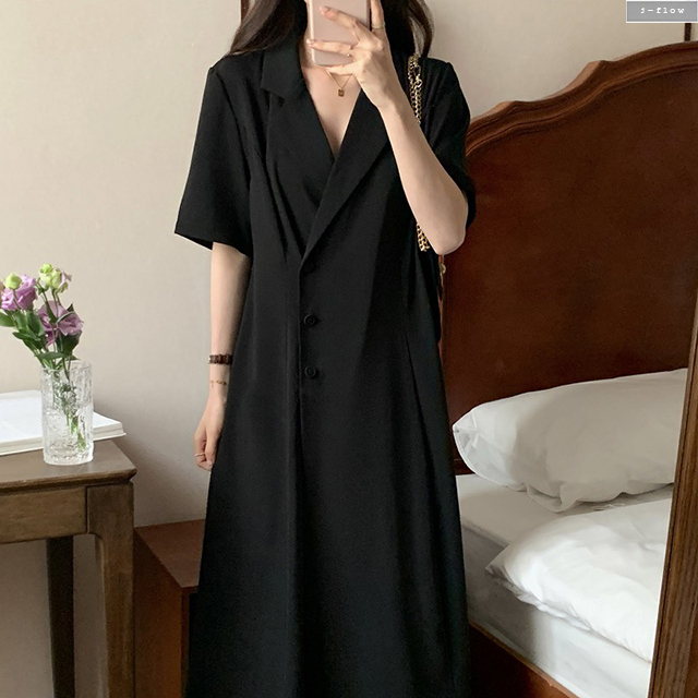 러브에 옆버튼 실키 카라넥 허리끈 롱원피스 3col 여름 봄 하객 모임 촤르르 제이플로우 - 상세 이미지 3