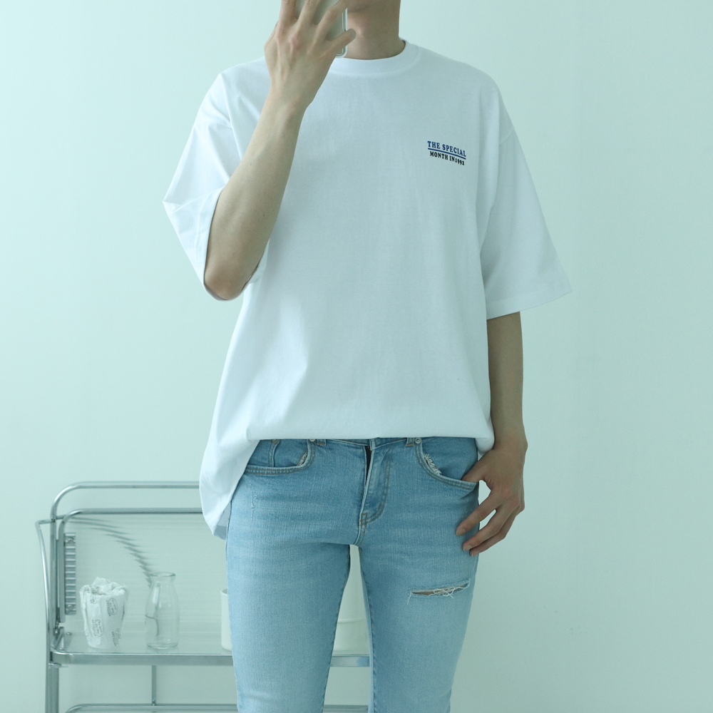 남자반팔티 레터링 커플 7부 남성오버핏반팔티 제품 이미지