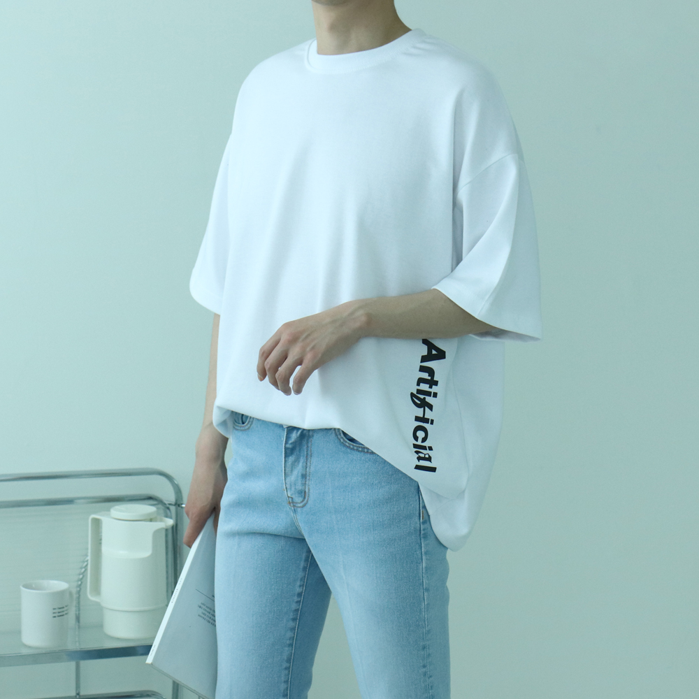 남자반팔티 오버핏 커플 7부 반팔티 - 상세 이미지 4