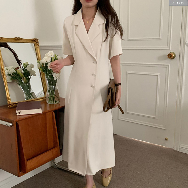 러브에 옆버튼 실키 카라넥 허리끈 롱원피스 3col 여름 봄 하객 모임 촤르르 제이플로우 - 상품 이미지