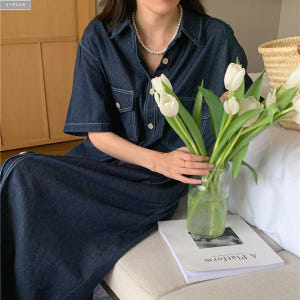 브레인 스티치 데님 카라 루즈핏 롱원피스 (진청) 가을 여름 맥시 셔츠 ... 착용 후기 | 사이즈/핏 총정리 - 상품 이미지 4