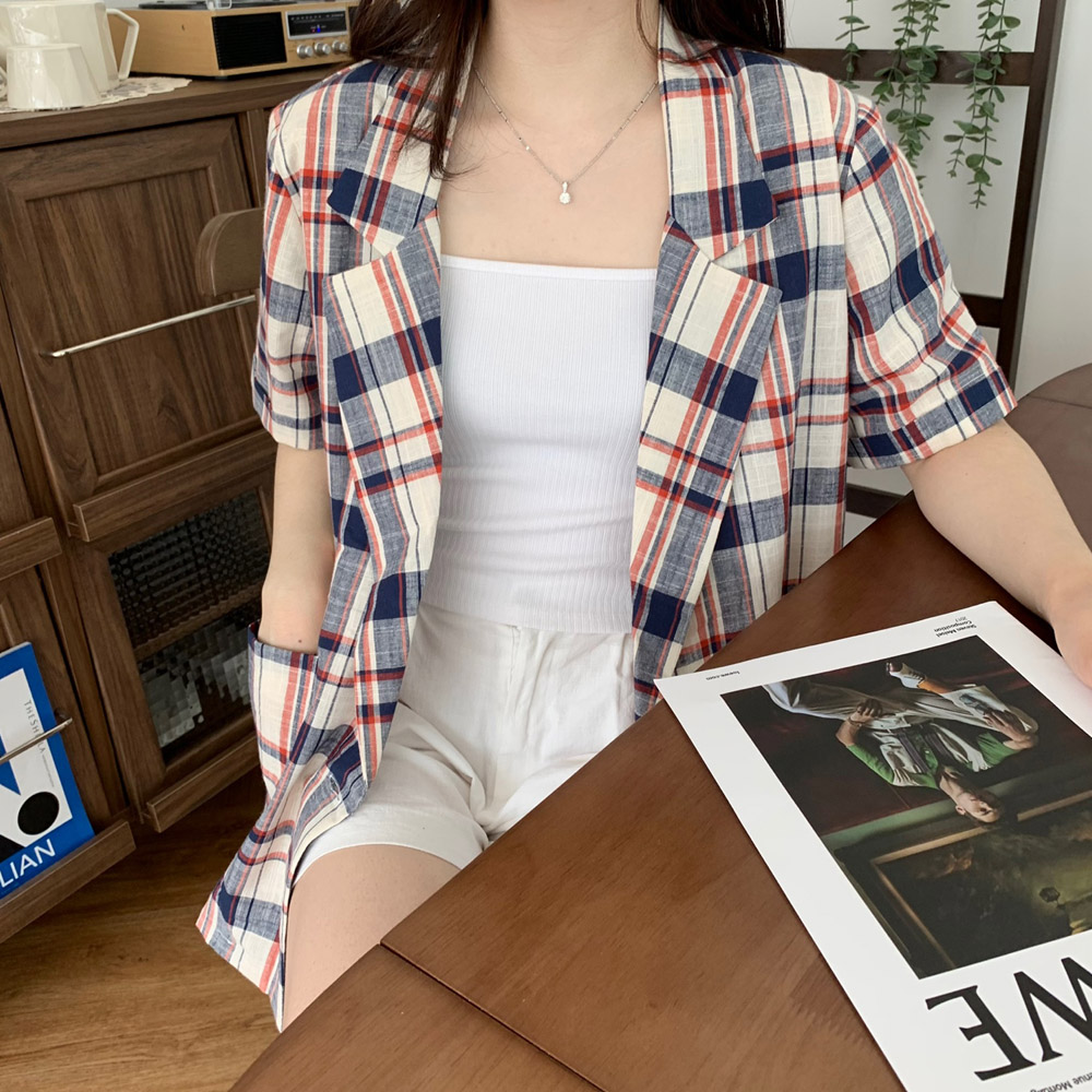 여름 린넨 자켓 여성용 추천 체크 오버핏 활용법 리뷰