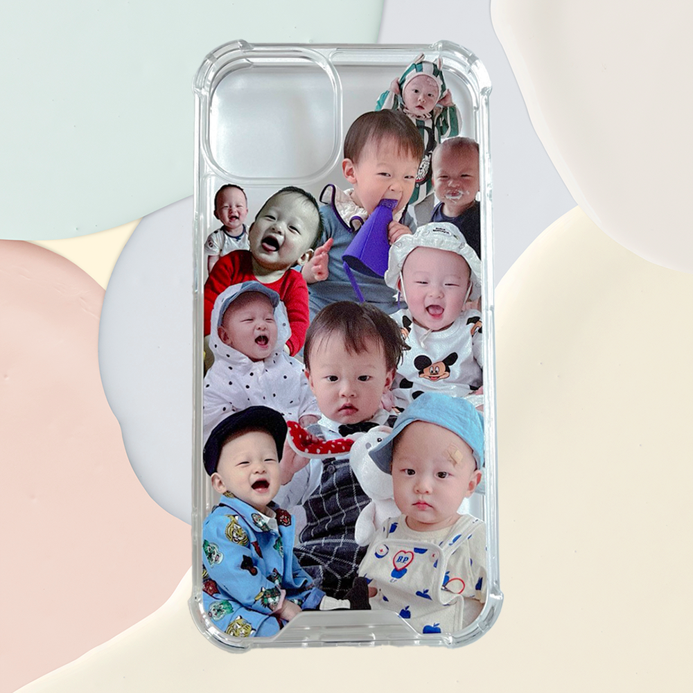 주문 제작 폰 케이스 아기 얼굴 사진 커플 커스텀 아이폰 13 투명 젤리 하드 케이스 제품 이미지