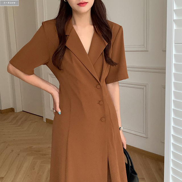 러브에 옆버튼 실키 카라넥 허리끈 롱원피스 3col 여름 봄 하객 모임 촤르르 제이플로우 - 상세 이미지 2