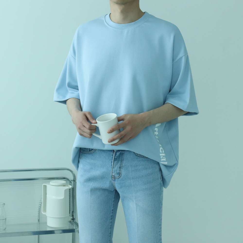 남자반팔티 오버핏 커플 7부 반팔티 - 상세 이미지 2