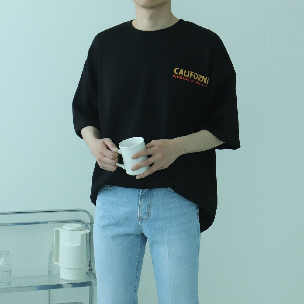 남자반팔티 레터링 커플 7부 남성오버핏반팔티 - 상세 이미지 4