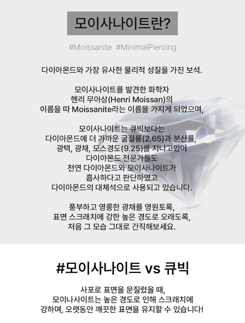 14K 모이사나이트 다이아 오로라 피어싱 귀걸이 3부 판매처 상세 정보 이미지 1