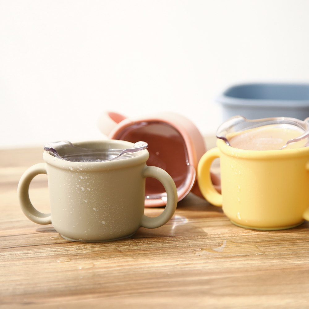 에디슨 어린이집 실리콘 트레이닝 컵 양손 유아 아기 핑크 150ml 물컵 뚜껑컵 연습