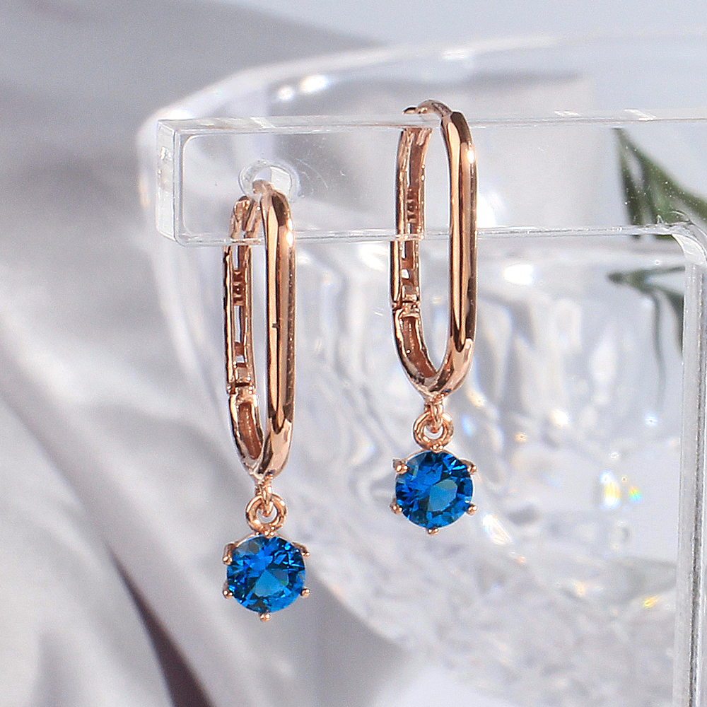원터치 큐빅 에메랄드 블루 화이트 와이프 여자 친구 기념일 선물 14K 18K 귀걸이 - 상세 이미지 2